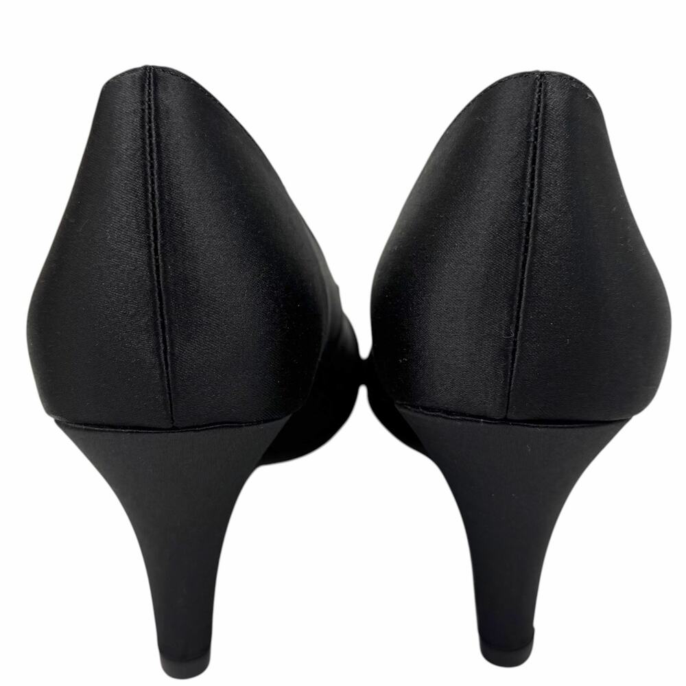 Easy Street Alive 5 Vintage Y2K Black Satin Rhinestone Peep Toe Kitten Heels 12 - Picture 5 of 7